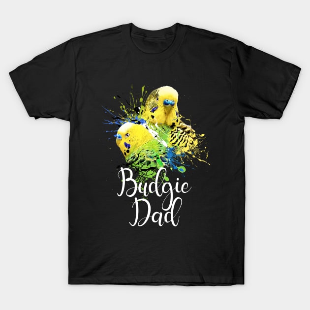 Color Splatter Budgie Parrot Dad Black T-Shirt by BirdNerd